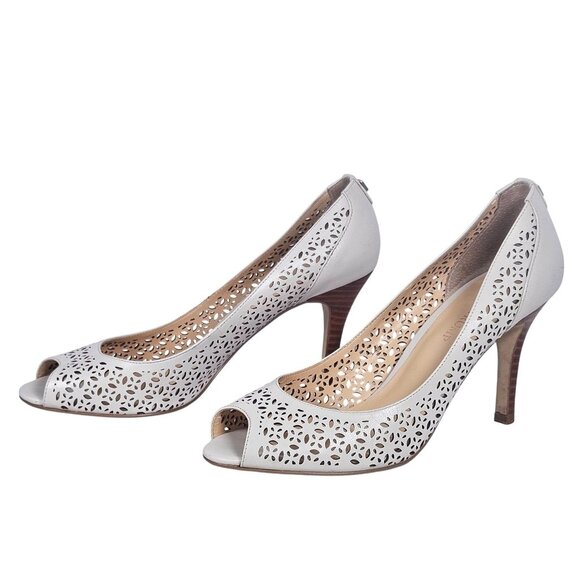 Ivanka Trump Comfy Women Ivory Lazer cut Leather Peep Toe High Heel Pumps 9M - Picture 3 of 15